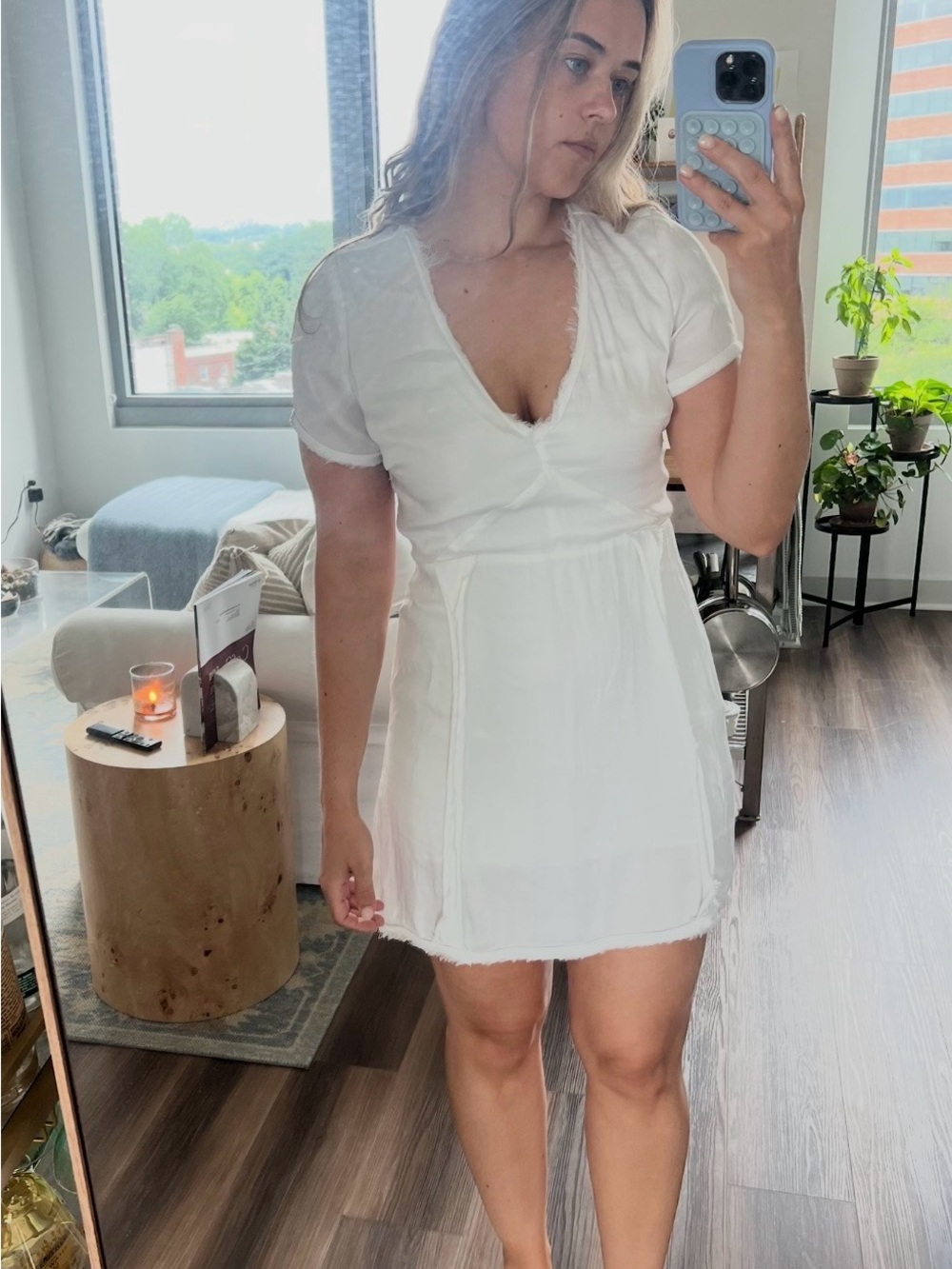 DNA couture White Mini Dress with V-Neck